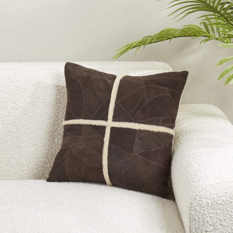 Distinctive Patchwork Leather Pillow, Gray, Duck Down