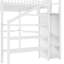 Grand lit mezzanine en métal avec accès en 3 étapes au lit supérieur, bureau en L et revêtement thermolaqué blanc pour la chambre à coucher, support robuste, sous les tablettes