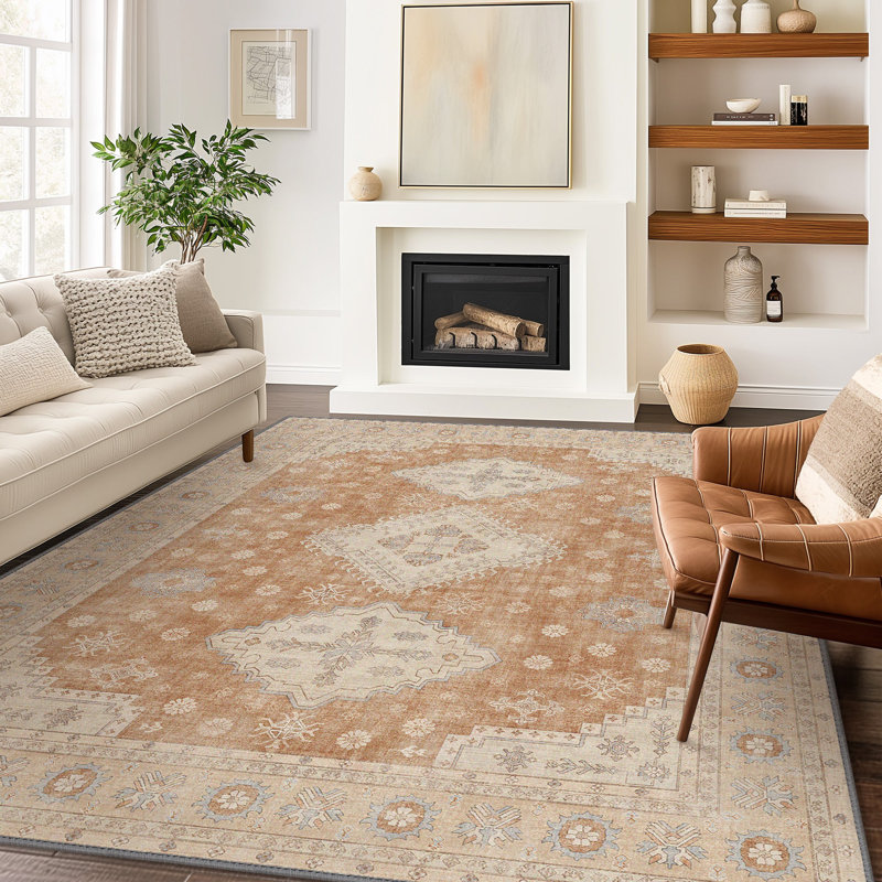Tapis oriental en brique lavable à la machine 5 x 7, Brique, Rectangle 5 pi x 7 pi