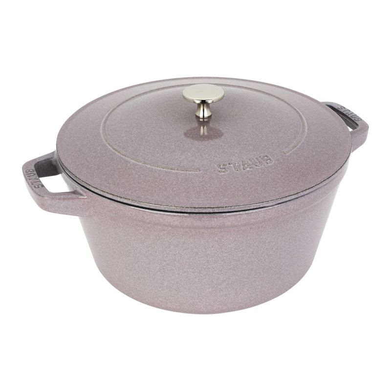Staub Cast Iron Set 4 Piece, Stackable Space-Saving Cookware Set, Dutch Oven with Universal Lid, Made in France, Lilac