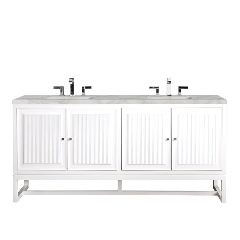 Athens 72'' W Double Vanity, Victorian Silver, Glossy White, 8" Widespread