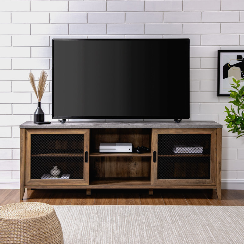 Terence 70" TV Stand with Sliding Doors for TVs up to 80", Dark Concrete/Reclaimed Barnwood