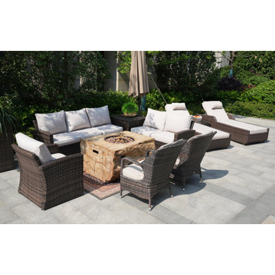 Algird Wicker 10 - Person Patio Conversation Set with Cushions