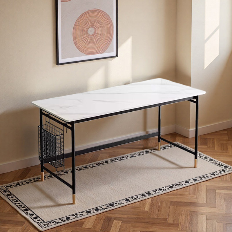 Modern Simple Practical Rosk Slab Computer desk, 29.52" H x 62.99" W x 31.49" D, Gray/White