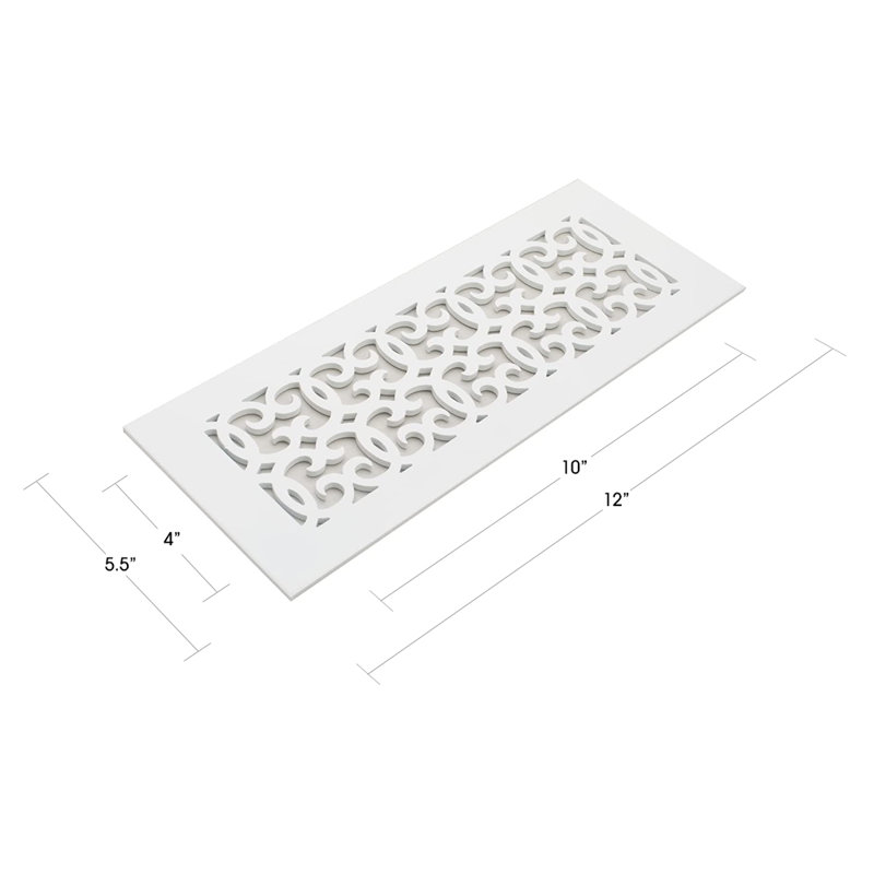 Grille d'aération Reggio Registral Versailles sans trous de fixation et rebord inférieur, 4 po x 10 po, Blanc