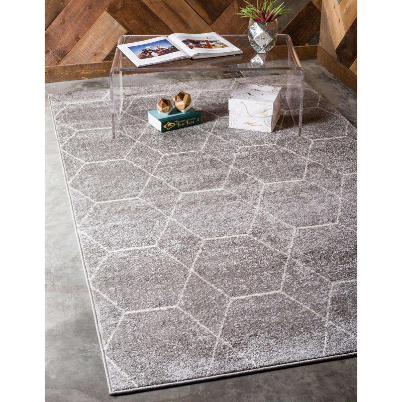 Tapis géométrique Debrodie, Rectangle 2 pi x 3 pi 1 po, Gris clair