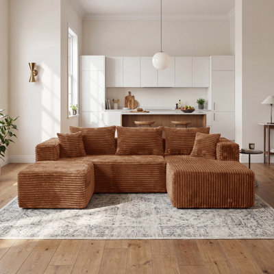 Modular Sectional Compression Sofa, U-Shaped Modern Corduroy Couch Set