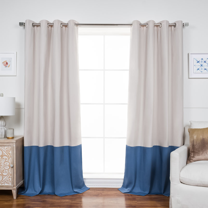 Khalon Cotton Blend Blackout Curtain Panel Pair, Beige/Blue