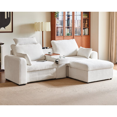 3-seater Chenille Loveseat Power Recliner Sofa With Headrest Oversized Cloud Modular Sectional Couch With Table, Drawer, Charging, And Storage Ottoman by Mercer41