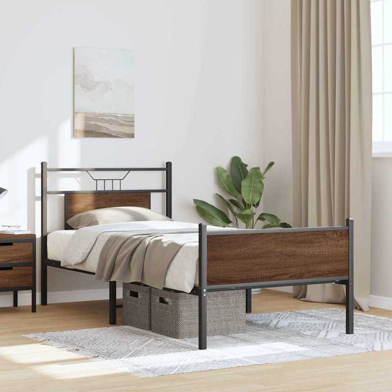 Bed Frame Without Mattress Engineered Wood, Brown Oak, Small Single (2'6)