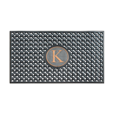 Monogram Large Weave Pattern Door Mat, 24"x39", Natural Rubber, Black, Outdoor Entryway Dirt-Scraper