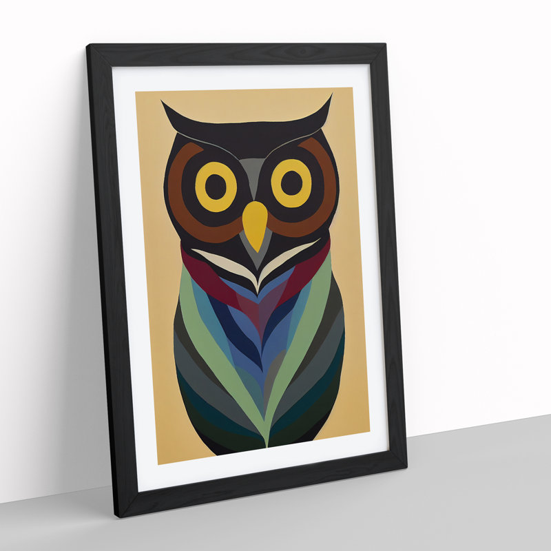 XC1022-368X Abstract Owl In Colour No.1 - Print on Canvas, Black Framed, 64cm H x 46cm W x 3cm D