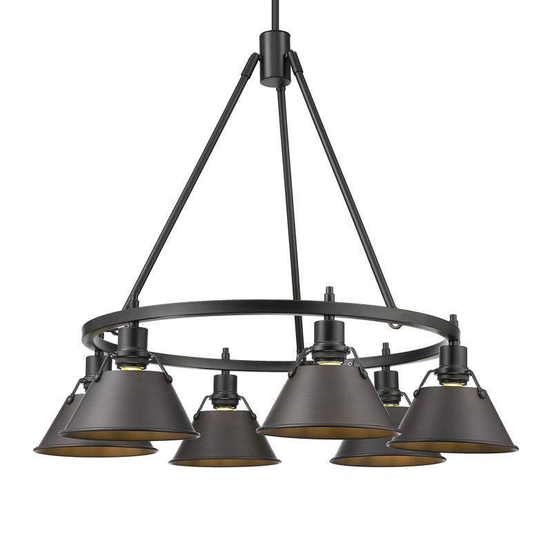 Felda 6 - Light Steel Dimmable Cone Chandelier, Rubbed Bronze, Matte Black