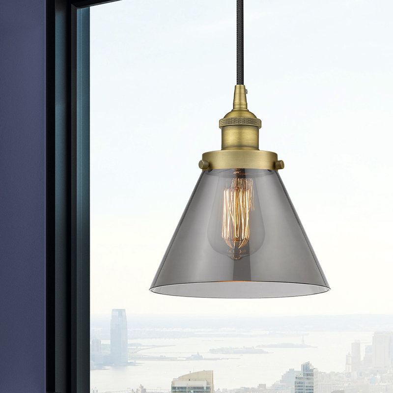 Mini-luminaire suspendu 1 lumière Cone, H 9,75 po x l 7,75 po x P 7,75 po, Gris, Laiton brossé