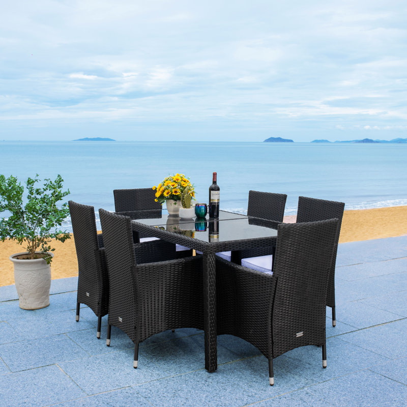 Daxin 6 - Person Patio Dining Set with Rectangular Table, Black