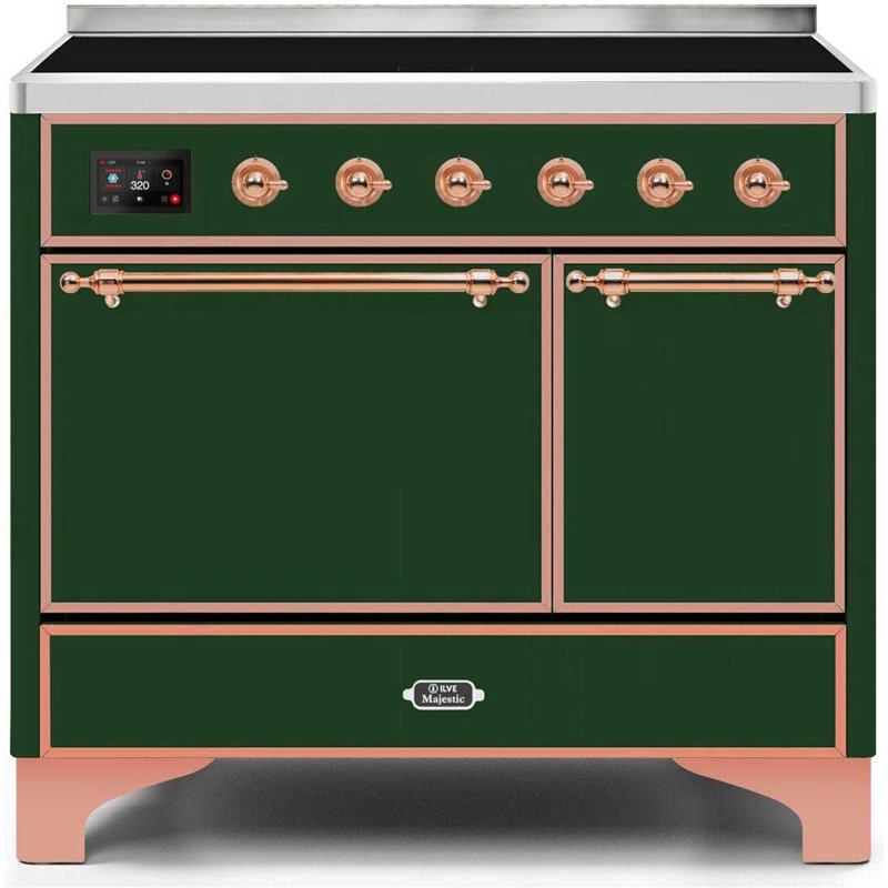 Cuisinière à induction 40 pouces avec 6 éléments à induction ILVE Majestic II Series (porte en verre), Vert émeraude / cuivre