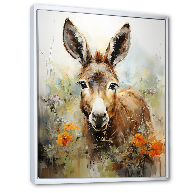 Donkey Flower Meadow - âne, art mural, Cadre flottant blanc, H 44 po x l 34 po x P 1,5 po
