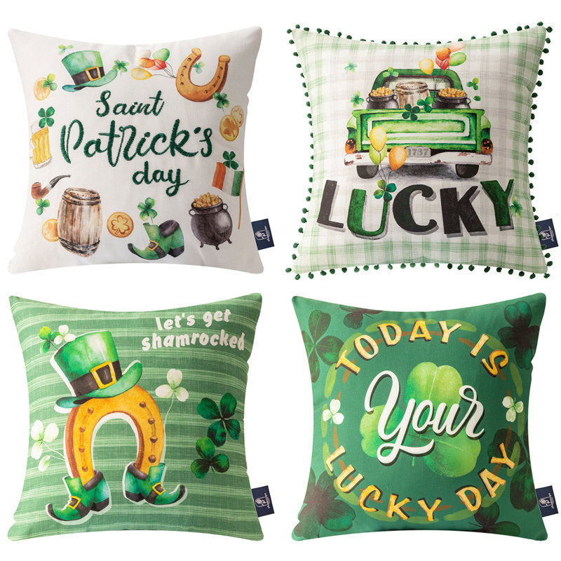 Housses de coussin Day Lucky Clover, paquet de 4, Pillow cover & insert, St. Patricks Embrace