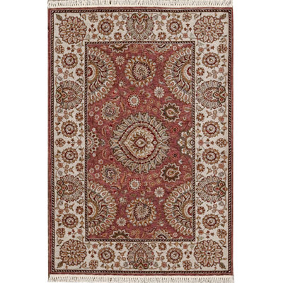 Tapis rouge et ivoire noué à la main de haute qualité