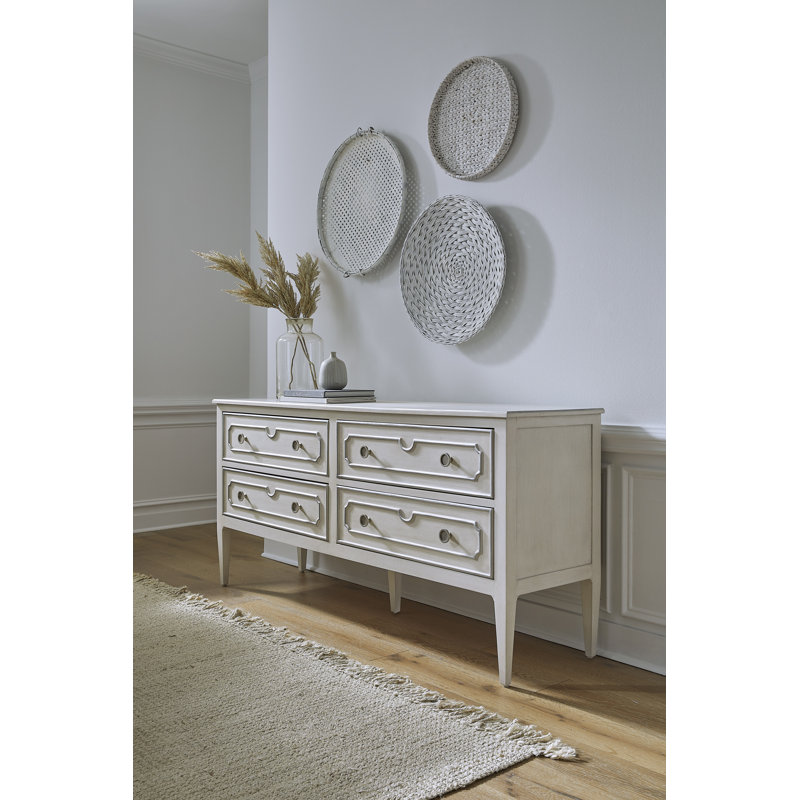 Camille 4 Drawer 72" W Double Dresser, Linen/Gold