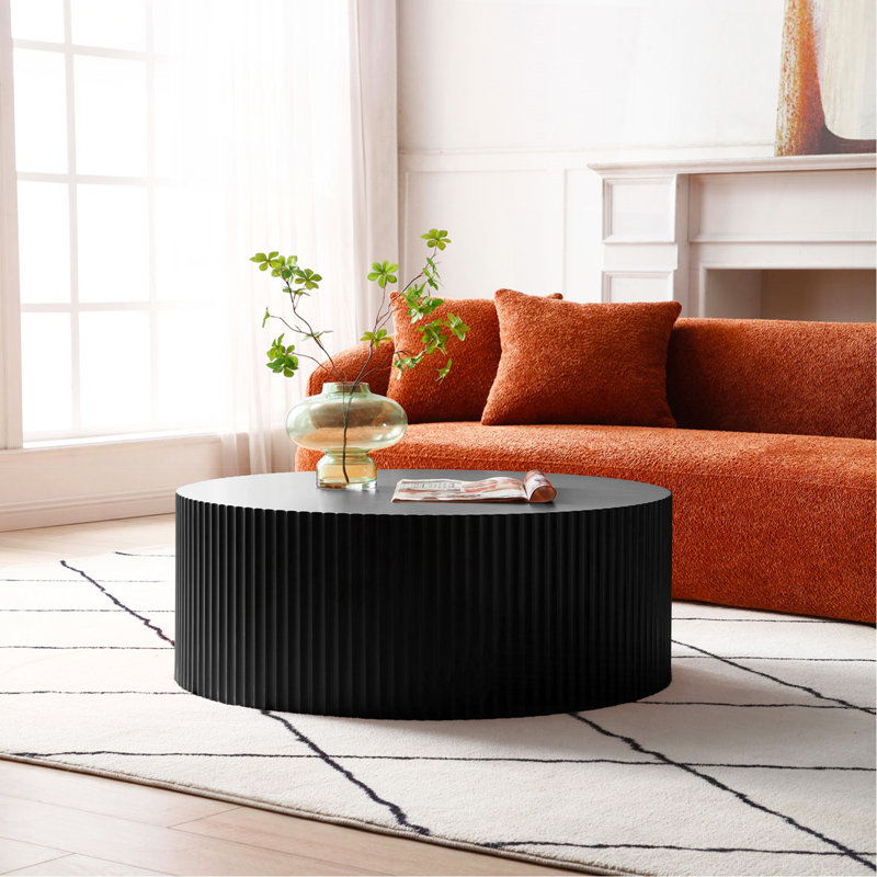 Table basse ronde Modern - Design en relief accrocheur - Noir, Noir mat