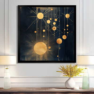 Gold Blue Mod Constellation Burst II - Stars Picture Framed Wall Art
