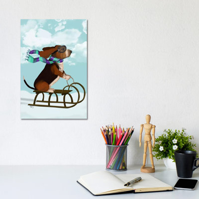 Basset Hound, Sledging by Fab Funky - Wrapped Canvas Gallery-Wrapped Canvas Giclée