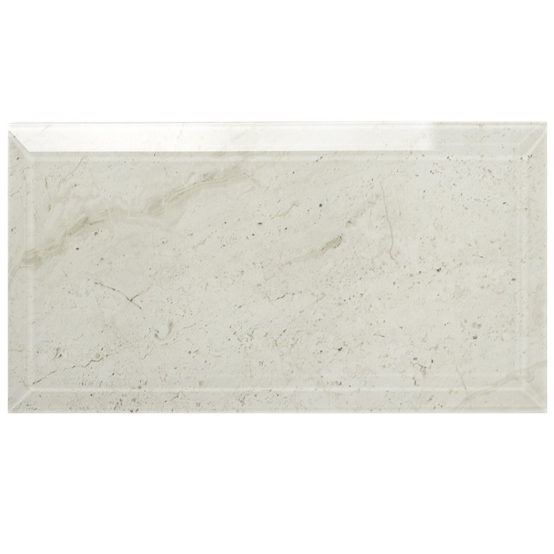 Nature 4 in. x 8 in. Marble Look Glass Beveled Subway Decorative Kitchen & Bathroom Wall Tile, Crema Marfil Beige