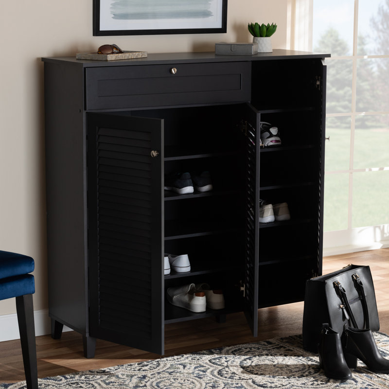 Armoire de rangement moderne et contemporaine pour 21 paires de chaussures, Gris foncé