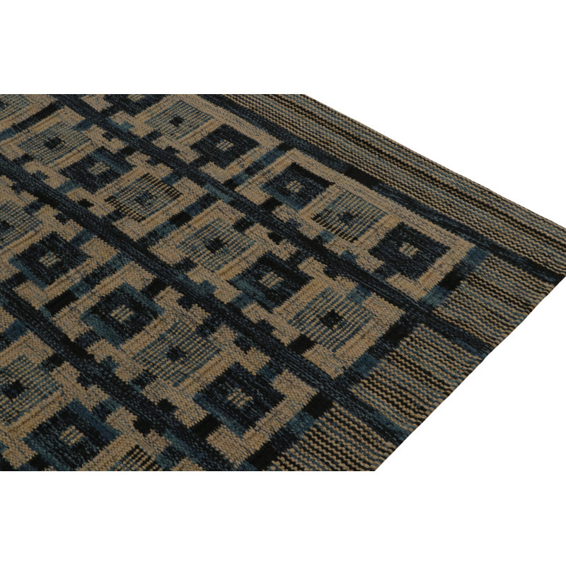 Rug & Kilim’S Scandinavian Rug In Blue And Beige-Brown Geometric Pattern