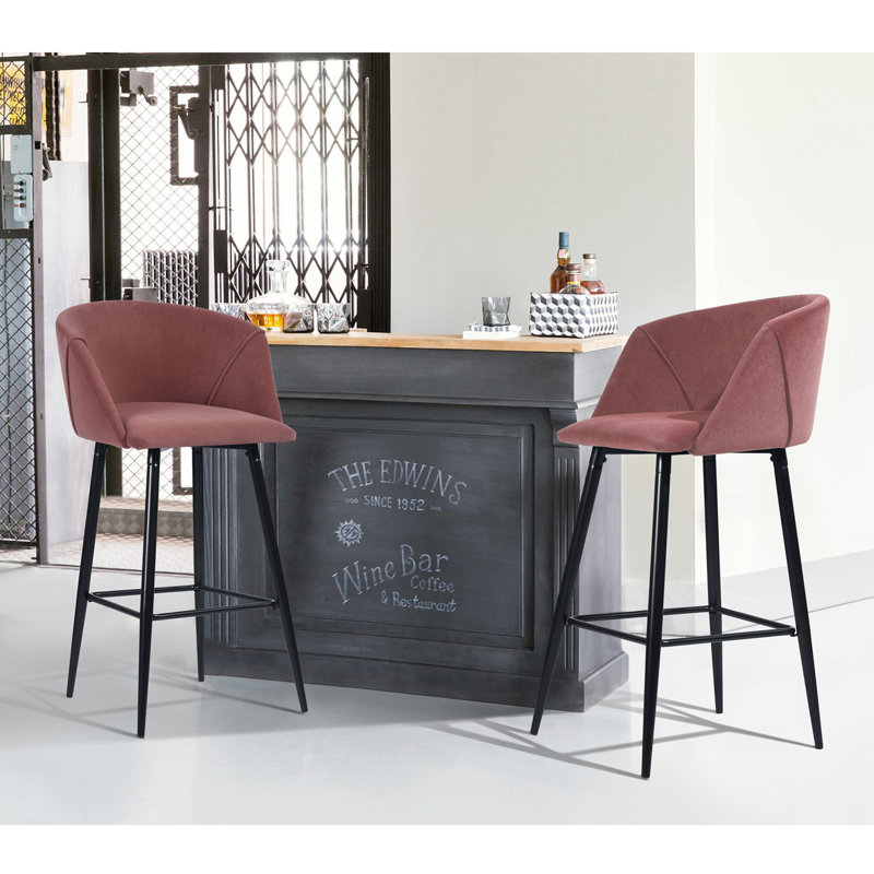 Fryman Upholstered Counter Stool with Metal Frame, Rose
