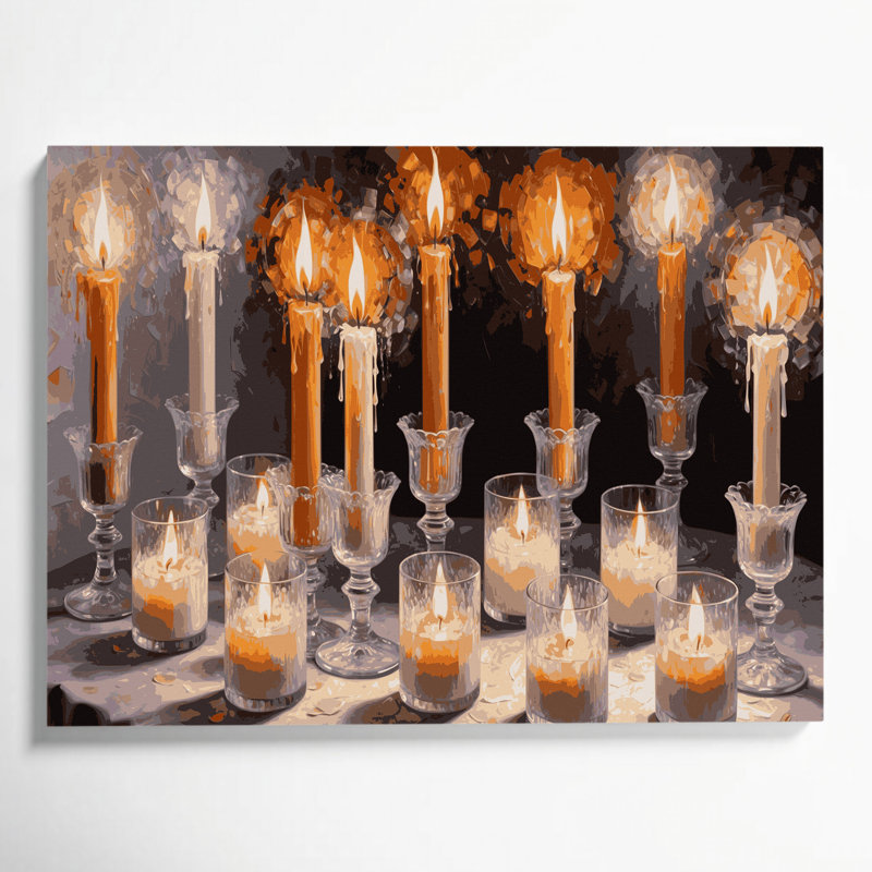 Art mural sur toile brune avec bougies de Noël en verre givré, H 16 po x l 20 po