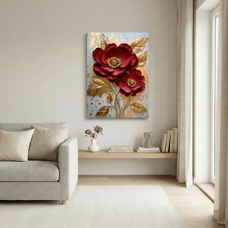 Ensemble de 1 tableau sur toile rouge et or, 18"H x 12"W, Wrapped Canvas