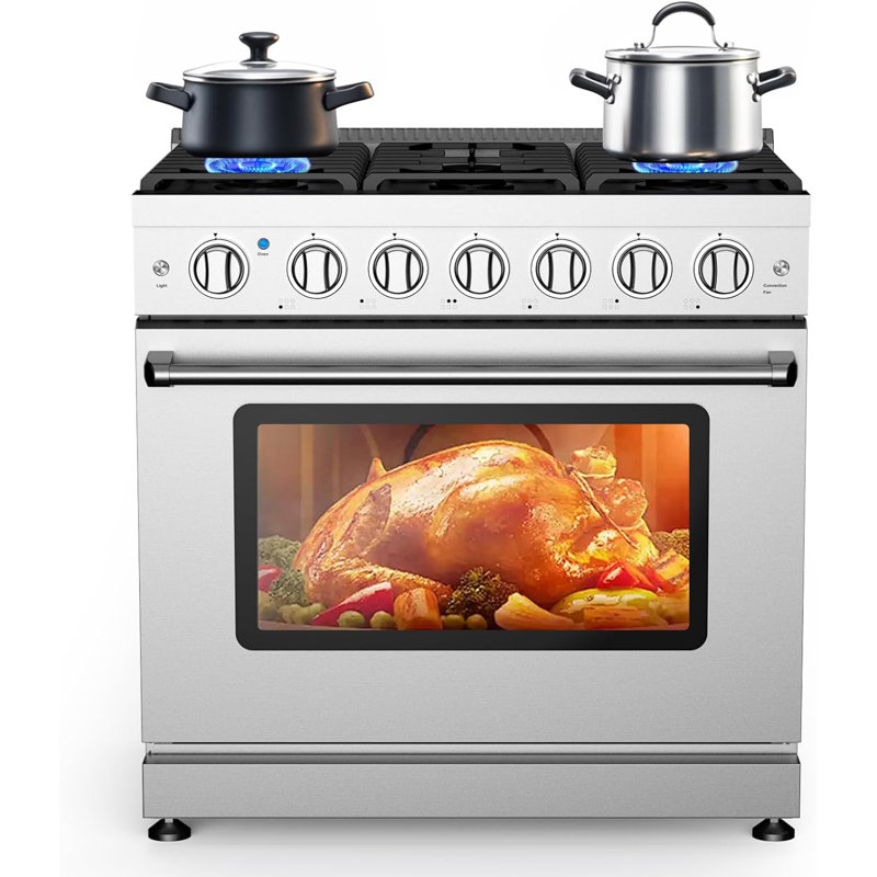 Cuisinière au gaz 36 po avec 6 brûleurs à gaz scellés et four à convection électrique de 6,0 pieds cubes