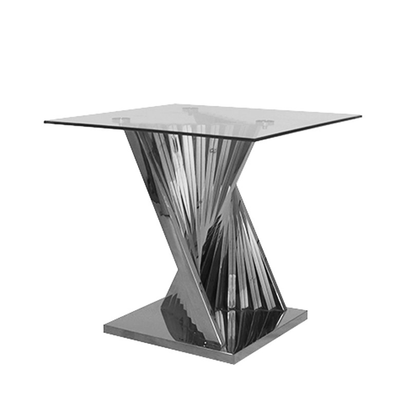 Arzan Glass Bedside Table For Living Room Furniture, Stainless Steel End Table With Glass Tabletop, Silver
