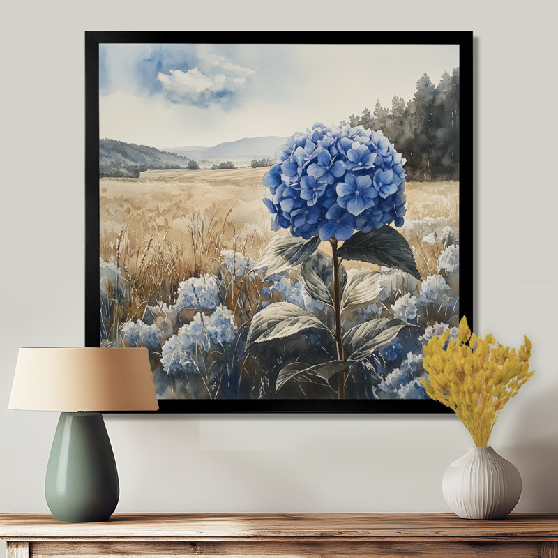 Champ d'hortensias en hiver I - hydrangées, art mural, H 16 po x l 16 po, Reproduction encadrée d'une seule photo