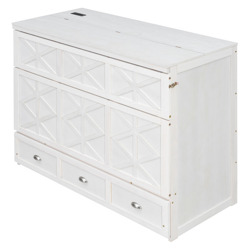 Lit escamotable double avec grands tiroirs, blanc
