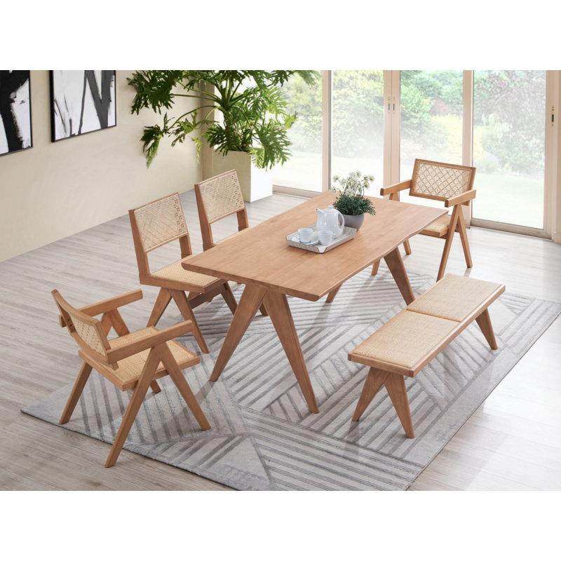 Natural Upholstered Side Chair with Rattan Back, 32" Height