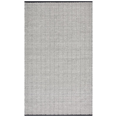 Vermont Hand Woven Cotton/Wool Geometric Rug in Black/Ivory