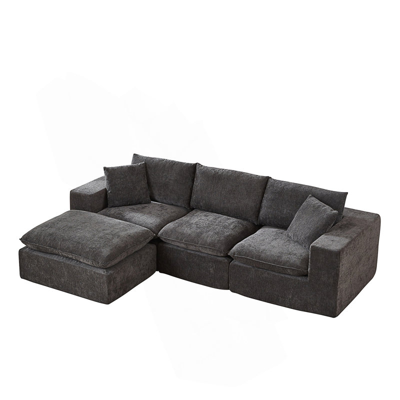 Modern Chenille Cloud Sofa, Dark Gray Corduroy