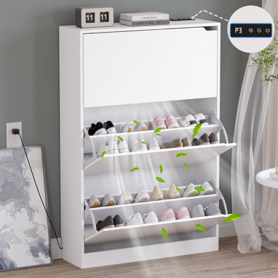 Deodorizing 3-Tier Tri-Fold Shoe Storage Cabinet | Flip-Fold Door Organizer in White