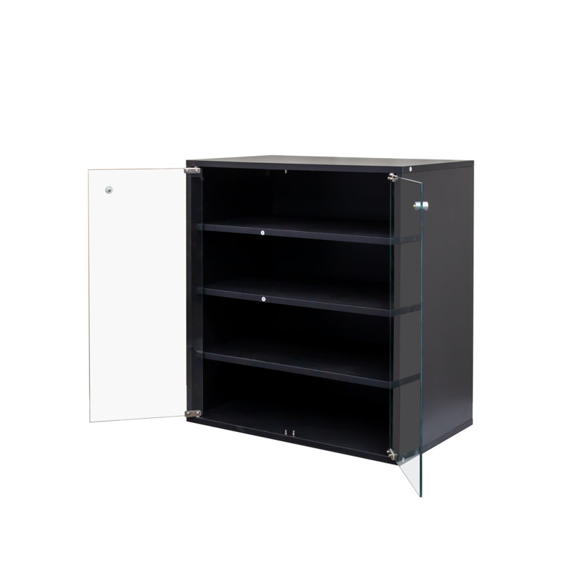 Bac de rangement à chaussures à DEL avec boîte en bois empilable à 4 niveaux avec porte en verre pour chaussures de sport et construction