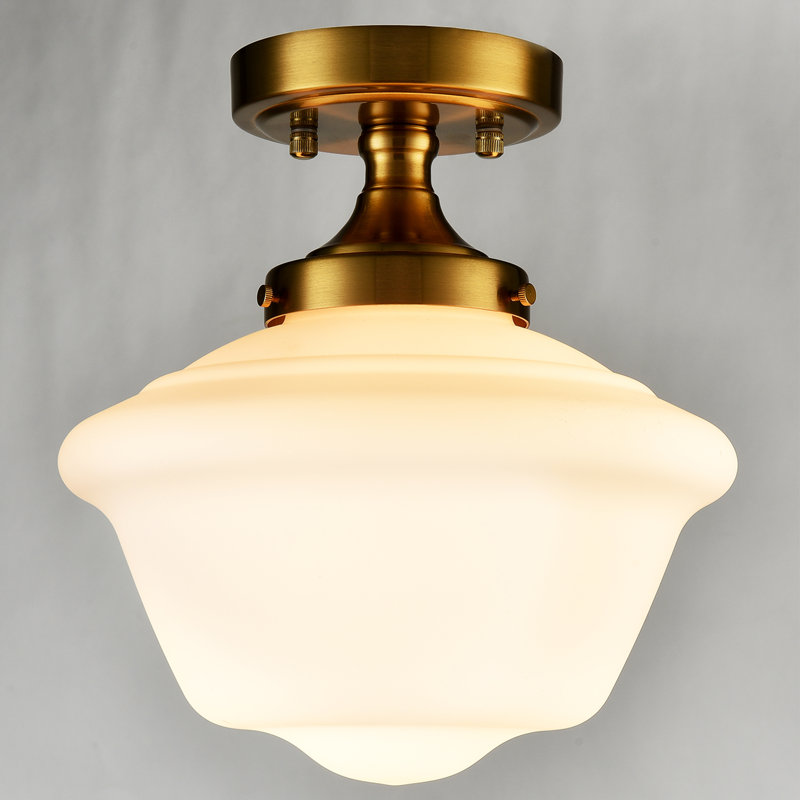 Wilkesville Glass Semi Flush Mount, Brass Gold, White