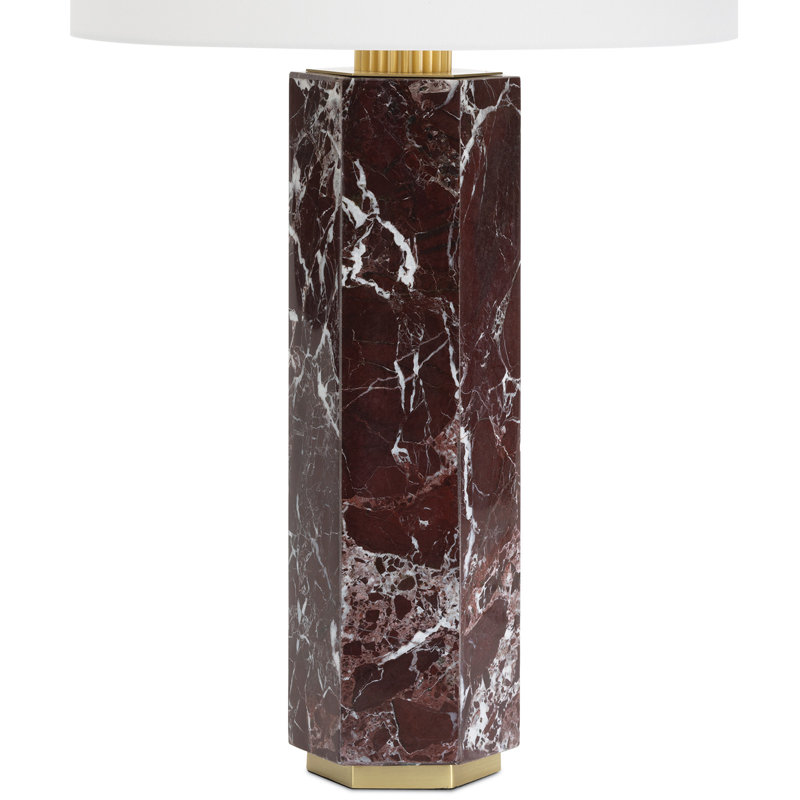 Aubergine Marble Table Lamp with Polished Brass Accents and Linen Shade