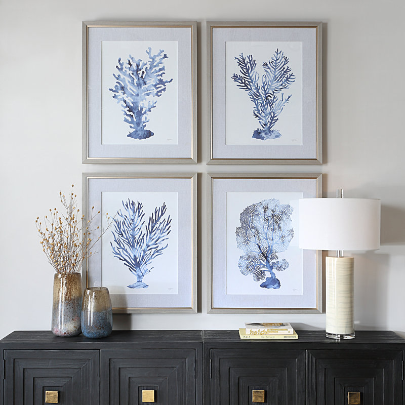 Shibori Coral Framed Prints, Set/4
