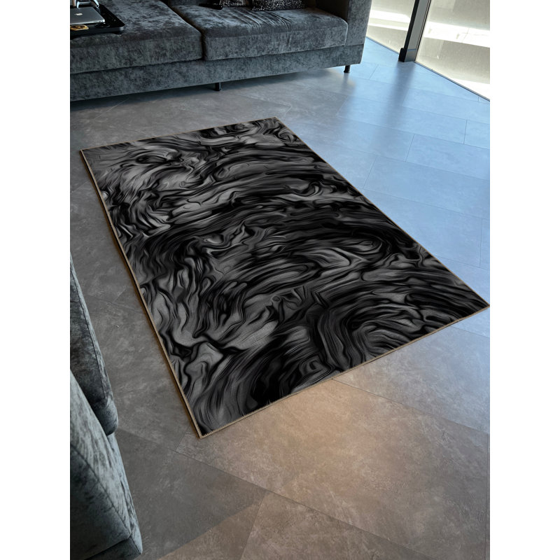 Tapis décoratif moderne gris à motif abstrait de fumée, Rectangle 4 pi 11,06 po x 9 pi 10,11 po