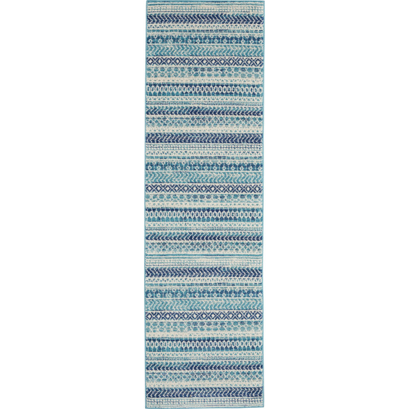 Tapis bleu marine à rayures Gillsville, Tapis de couloir 2 pi 2 po x 10 pi