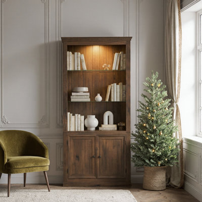 78.75''H 4-Tier Freestanding Bookshelf With Led Light & Adjustable Glass Shelves