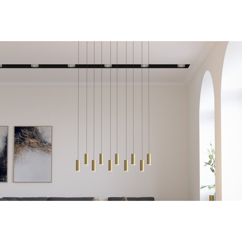 Luminaire suspendu cylindre 10 lumières grappe Bludovice, Laiton