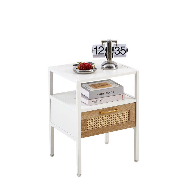 Table de chevet 1 tiroir Giovani, Blanc / brun